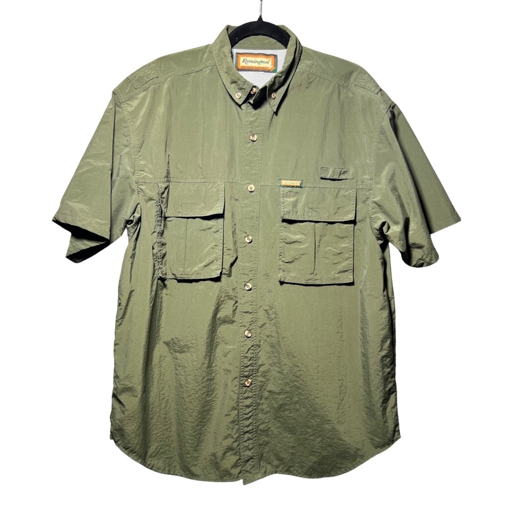 Remington Mens Olive‎ Green Short Sleeve Vented Fishing Shirt Medium Utility